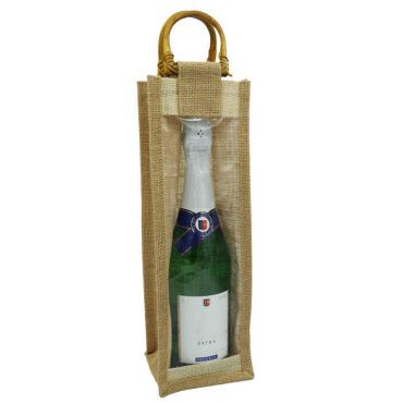 Jute Flaschenverpackung, Flaschentasche mit Sichtfenster