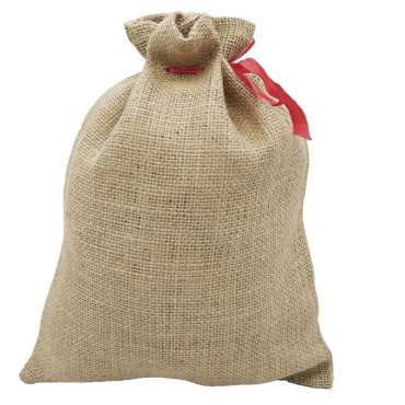 Jutesack 33 x 24 cm – Natur mit rotem Zugband & Lebensmittelecht (Groß)