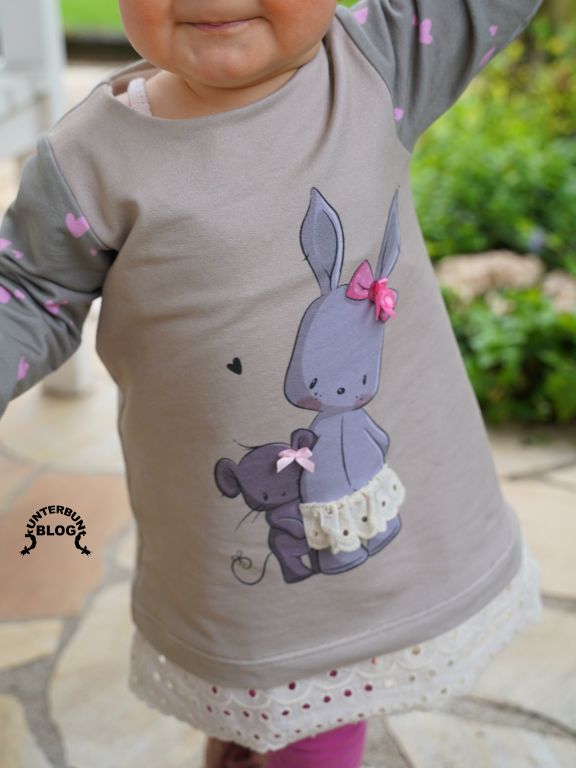 Baumwoll-French Jersey Panel Dicke Freunde Hase und Maus beige