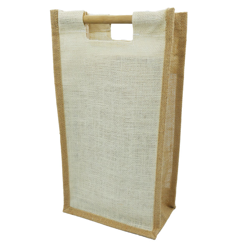 Jute Flaschentasche mit Sichtfenster für zwei Flaschen