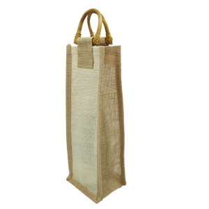 Jute Flaschentasche mit Sichtfenster von hinten