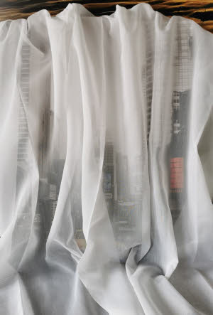 Gardine feiner Stores, 59004 weiß 300 cm Höhe, antiviral + antibakteriell​,Trevira CS flammenhemmend DIN4102B1, mit Bleiband,
