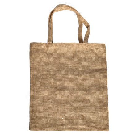 Die Jute Einkaufstasche ist 40 cm breit, 35 cm hoch und die Henkel sind 20 cm lang