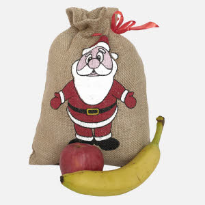 Dekobeispiel Jutesack mit Nikolaus Aufdruck